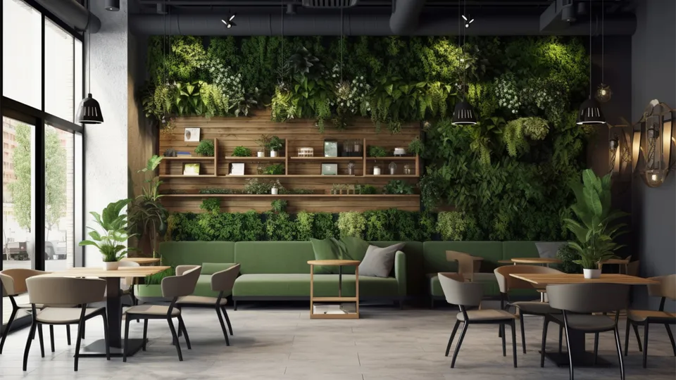 FirstGreen café concept with a living green plant wall